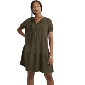 Madewell Green (Re)sourced Crinkle Knit Tiered Mini Dress Size Large Babydoll
